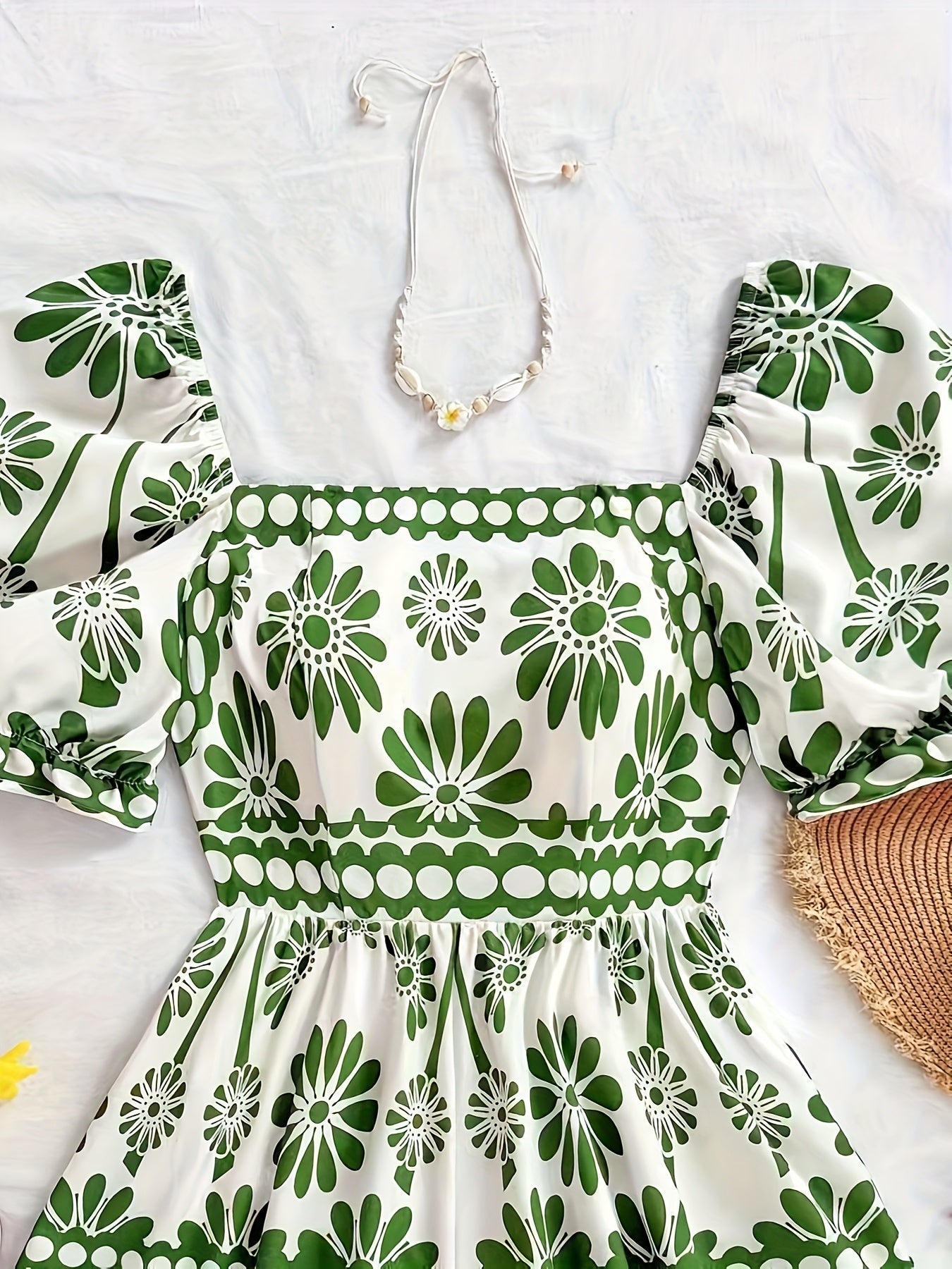 Damen Vintage-Jumpsuit mit Puffärmeln und Blumenmuster – Eleganter Einteiler für Sommer und Freizeit