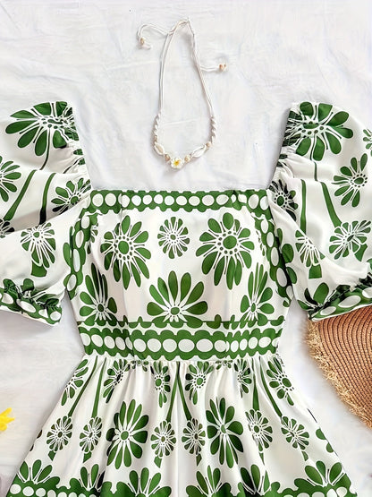 Damen Vintage-Jumpsuit mit Puffärmeln und Blumenmuster – Eleganter Einteiler für Sommer und Freizeit