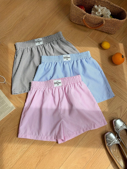 Damen Pyjama Shorts Set mit Streifenmuster – Bequeme Freizeitshorts für Zuhause und Schlaf