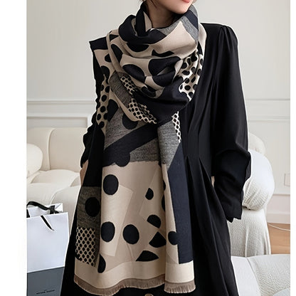 Schal mit grafischem Punkte-Muster, Schwarz Beige Grau