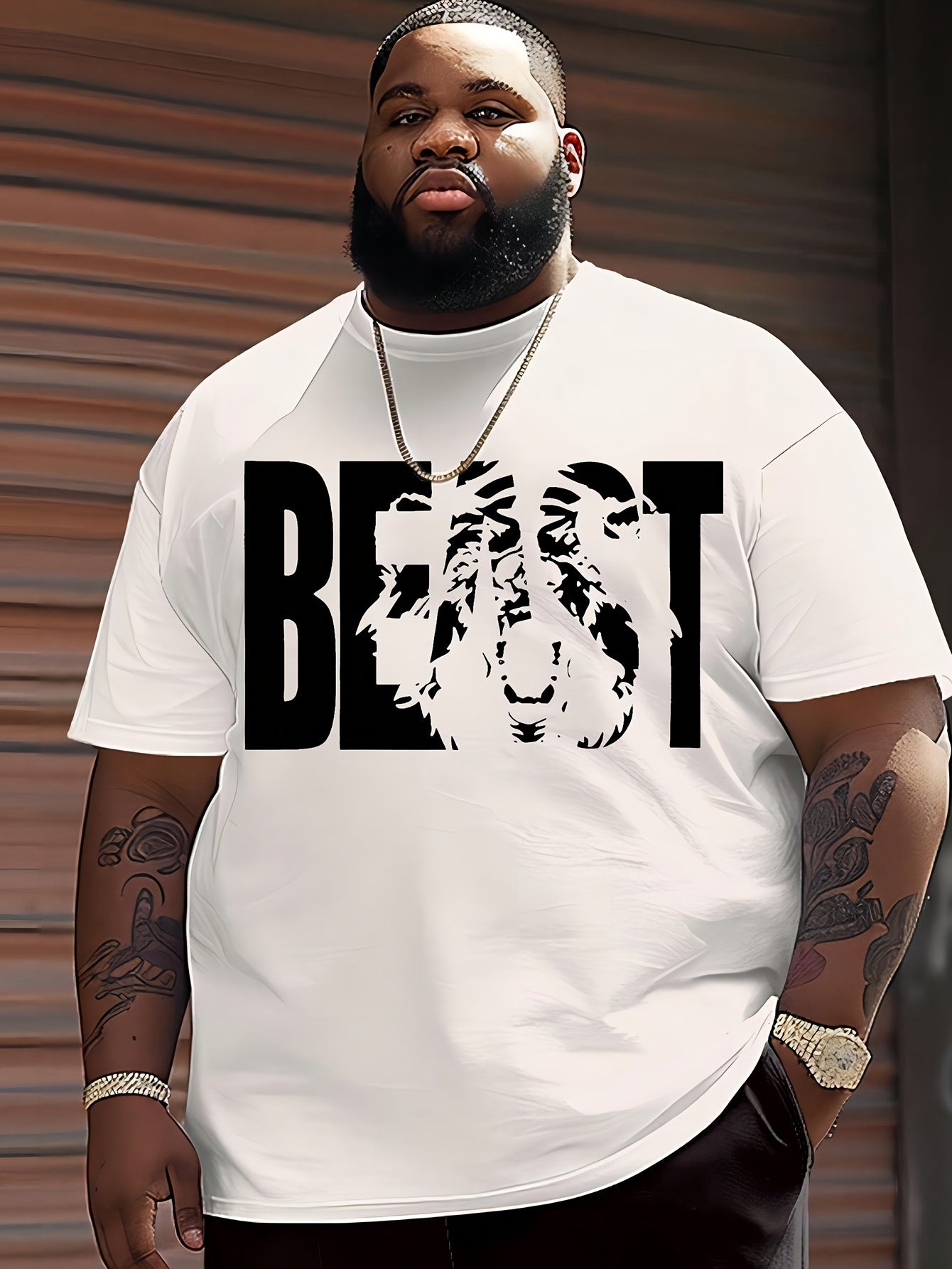 Herren T-Shirt mit "BEAST" Statement und Löwenkopf-Design – Urban Streetwear, Oversize Look