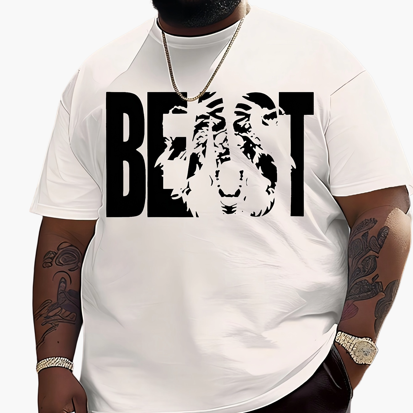Herren T-Shirt mit "BEAST" Statement und Löwenkopf-Design – Urban Streetwear, Oversize Look
