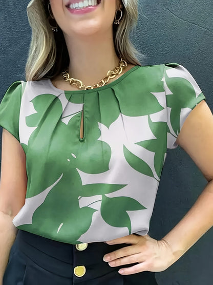 Damen Bluse mit modernem Print, Kurzarm, eleganter Büro- und Freizeitstil