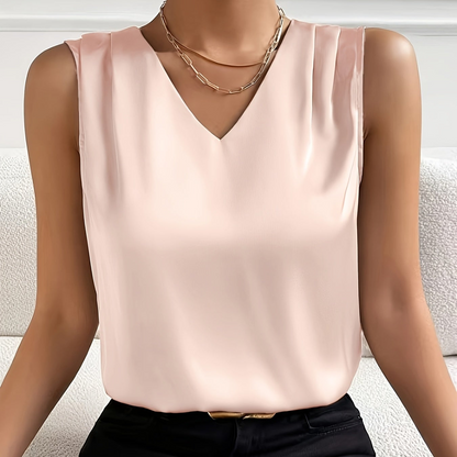 Damen Elegante Ärmellose Bluse mit V-Ausschnitt – Perfekt für Büro & Alltag
