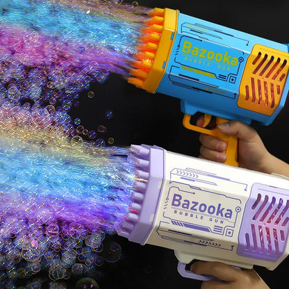 Kinder Bazooka Bubble Gun – Elektrische Seifenblasenpistole mit 69 Düsen und Lichteffekten – Geschenk für Indoor und Outdoor Spaß