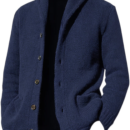 Herren Cardigan mit Schalkragen, Knopfleiste und Taschen, marineblau