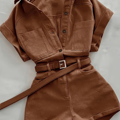 Damen Utility-Style Jumpsuit mit Gürtel und Knopfleiste – Modischer Einteiler für Freizeit und Alltag