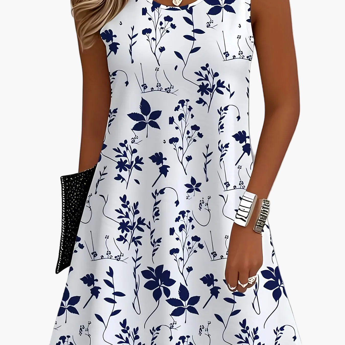 Damen Sommerkleid Ärmellos mit Blumenmuster – Elegantes Freizeitkleid für Alltag und Urlaub