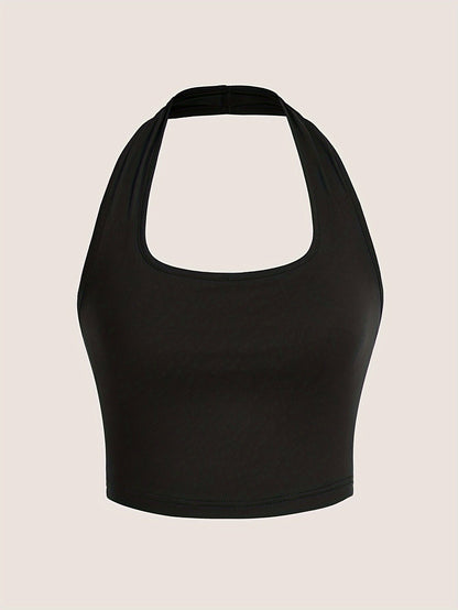 Damen Halter Neck Backless Crop Top – Modisches Sommer Basic für Freizeit & Streetwear