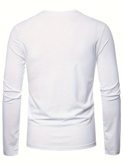 Herren Langarmshirt Rundhals mit Hirsch-Logo, Freizeit T-Shirt