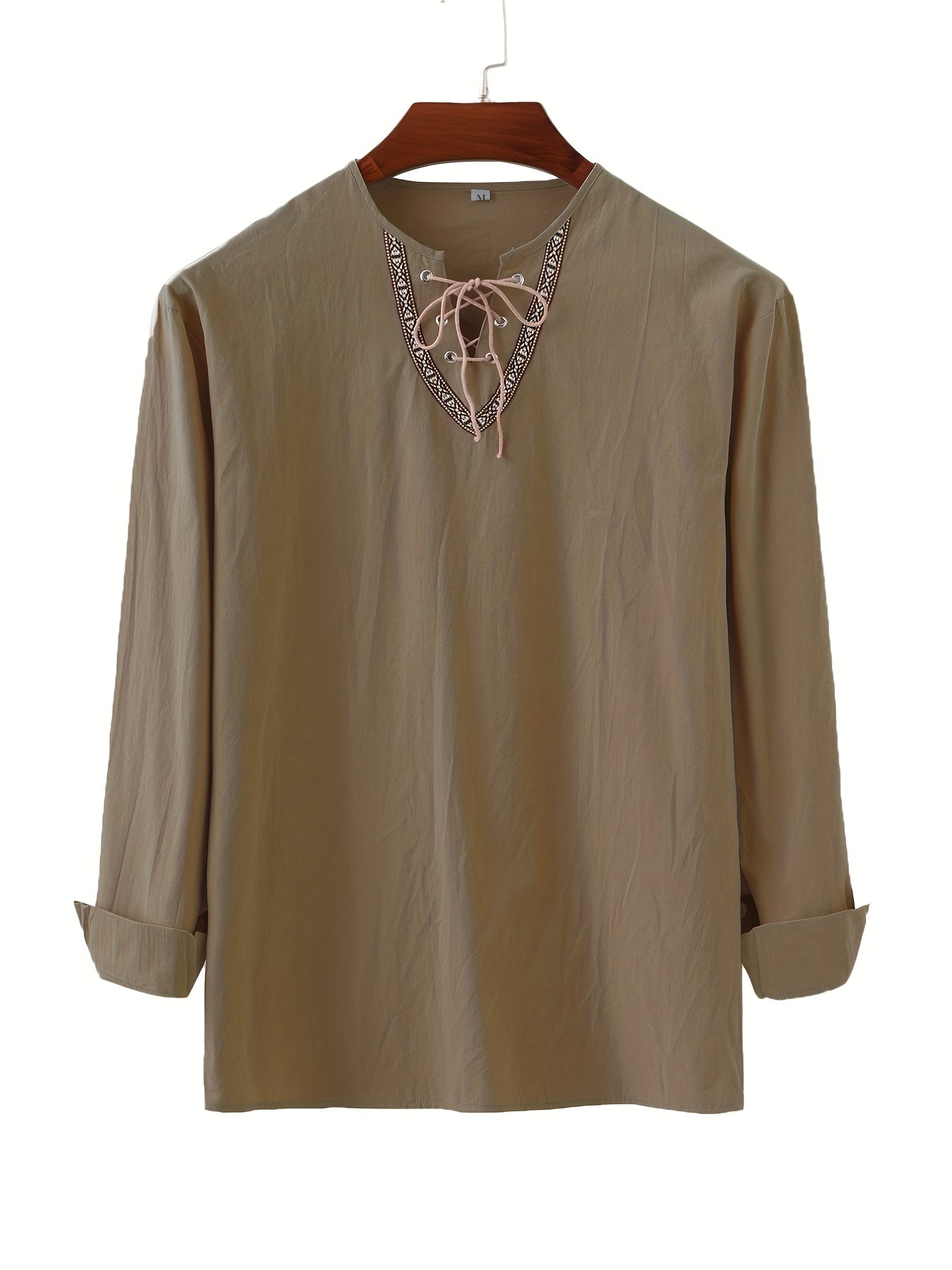 Herren Vintage Tunika mit Schnürung und geometrischem Muster – Boho Style Langarm Shirt