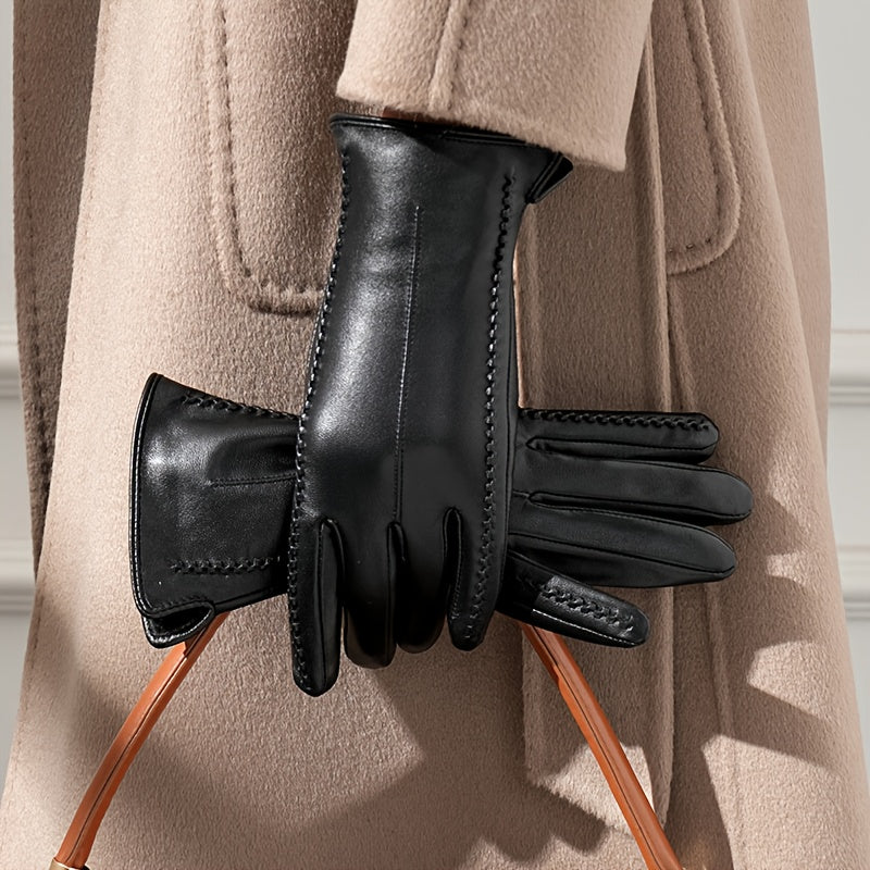 Damen Handschuhe Schwarz mit Ziernähten