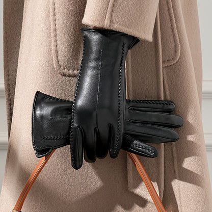 Damen Handschuhe Schwarz mit Ziernähten