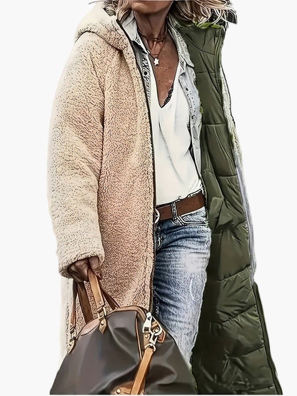 Damen Winter Steppmantel mit Kapuze – Langer Casual Outdoor Mantel für kalte Tage