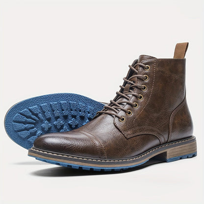 Herren Schnürstiefel Grau mit blauer Sohle, Cap-Toe-Design