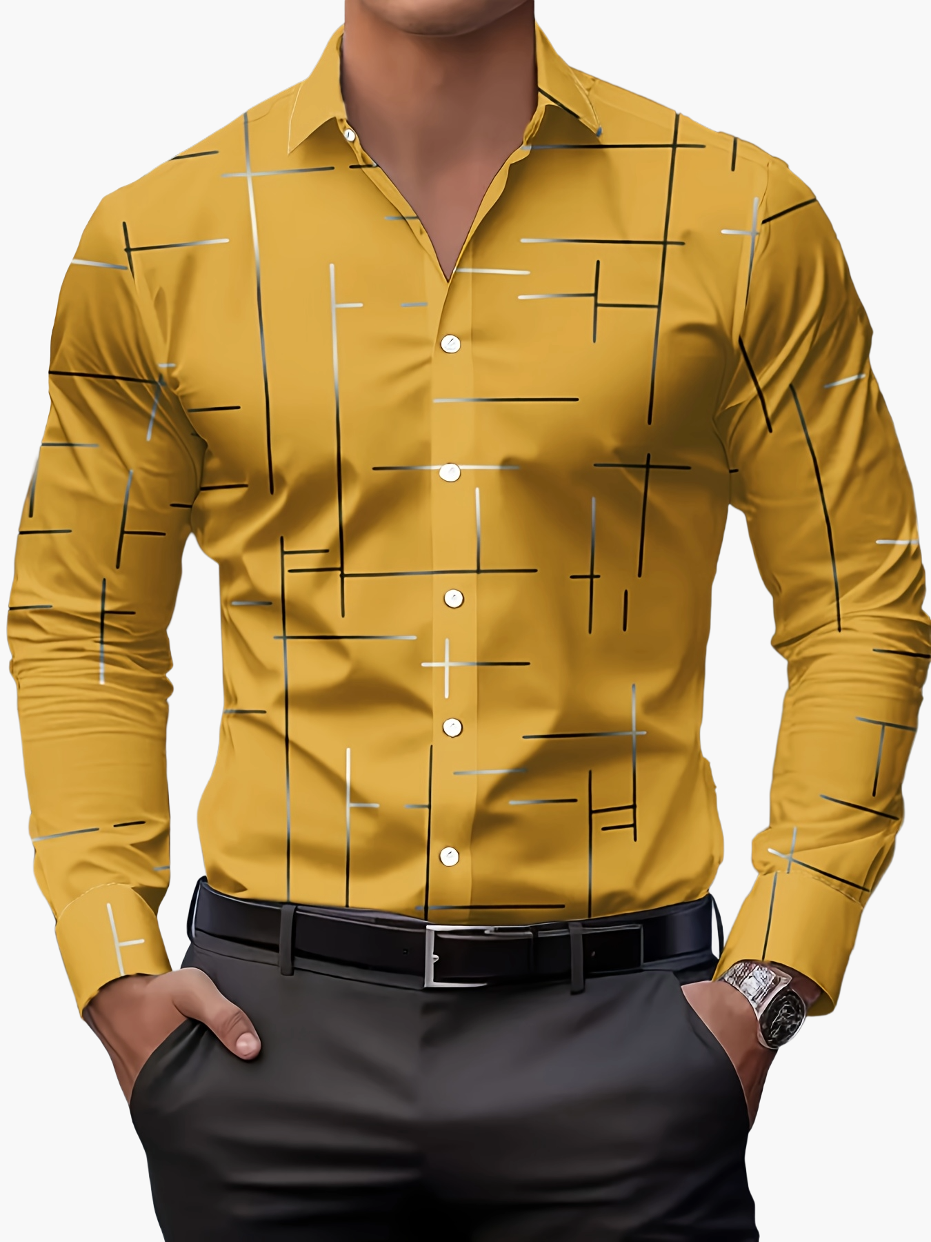 Herren Modernes Business-Freizeithemd mit Geometrischem Print, Stilvoll für Büro und Alltag