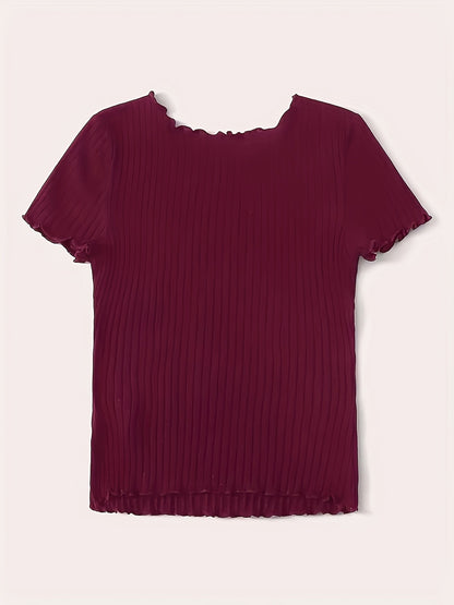 Damen Basic Kurzarm Rippen-Shirt mit Wellenkante – Stilvolles Freizeit- & Büro-Oberteil