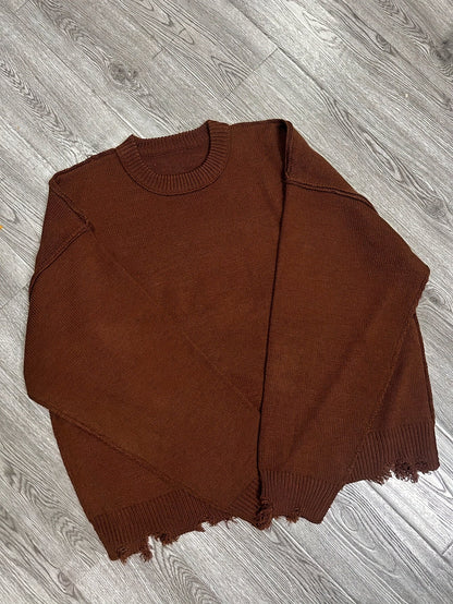 Unisex Distressed Pullover mit Rundhals Ausschnitt und Rippbündchen