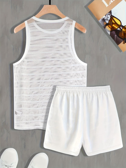 Herren Sport Set Ärmelloses Tanktop und Shorts Modernes Mesh Design Fitness & Freizeit