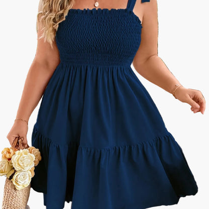 Damen Sommer Freizeitkleid mit Smok-Top und Schleifen-Trägern – Ideal für Urlaub und Alltag