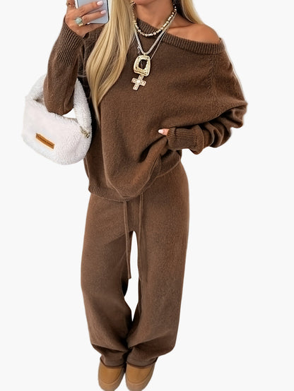 Damen Loungewear Set – Zweiteiliges Strick Freizeit-Outfit mit lockerem Schnitt, ideal für Herbst und Winter