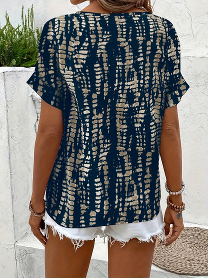 Damen Elegante Kurzarm Bluse mit Modernem Print – Perfekt für Freizeit und Büro
