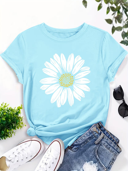 Damen T-Shirt mit Gänseblümchen-Print – Lässiges Sommer Oberteil im Boho-Stil