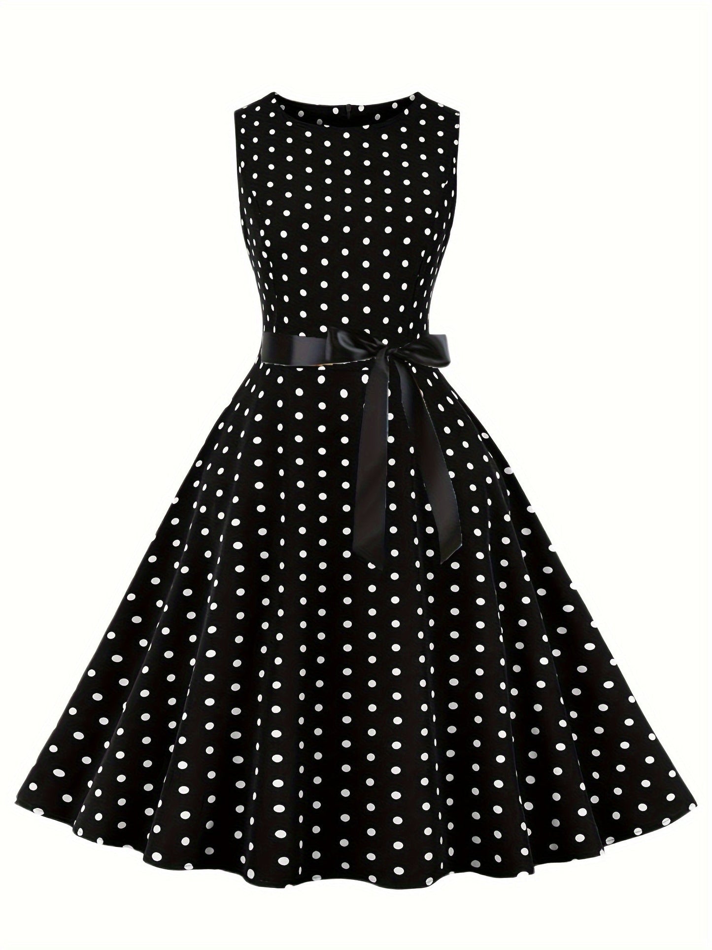 Damen Vintage Polka Dot Rockabilly Kleid mit Gürtel – Elegantes Retro Partykleid