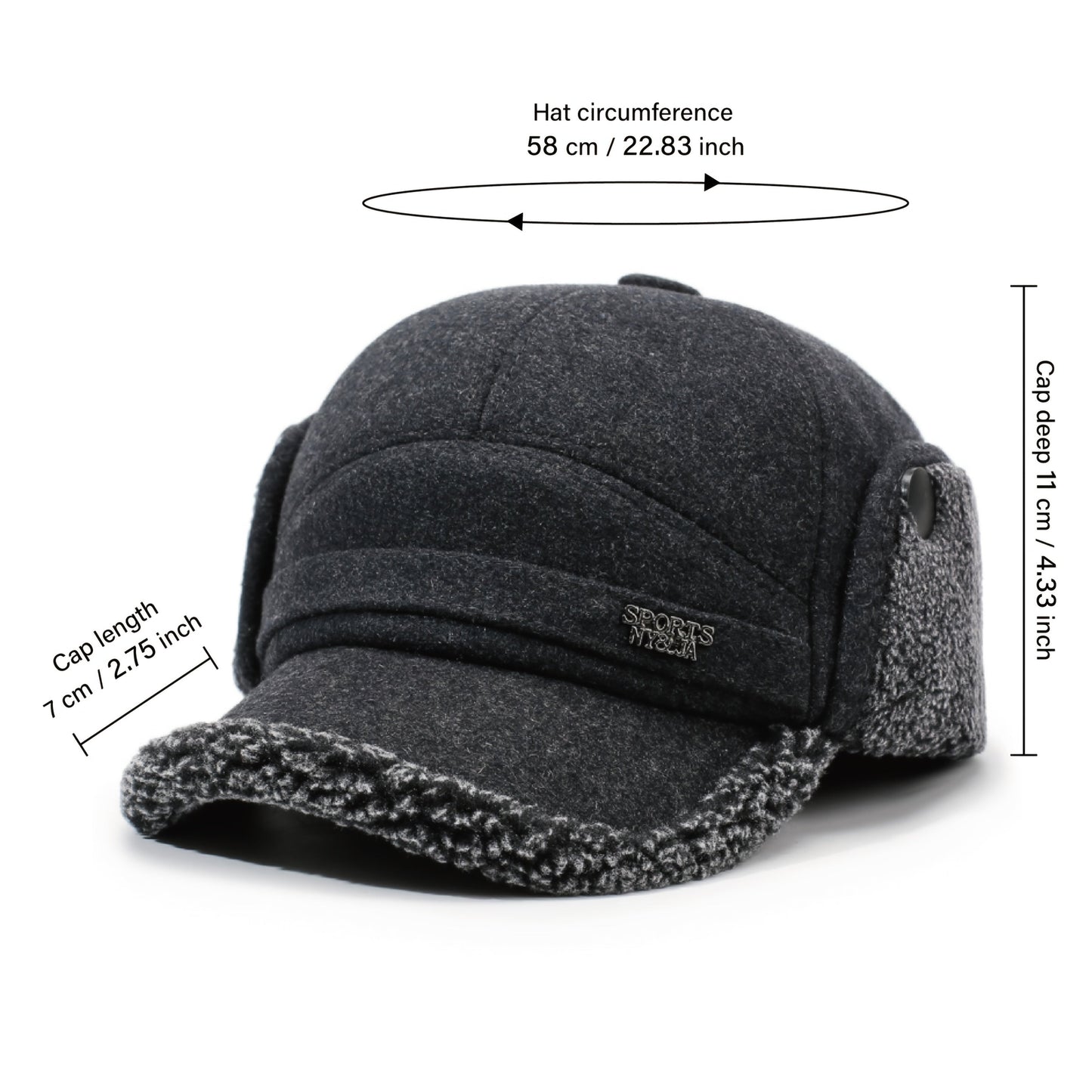 Wintermütze Herren mit Ohrenklappen Baseball Kappe Warm Weiches Futter