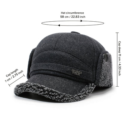 Wintermütze Herren mit Ohrenklappen Baseball Kappe Warm Weiches Futter