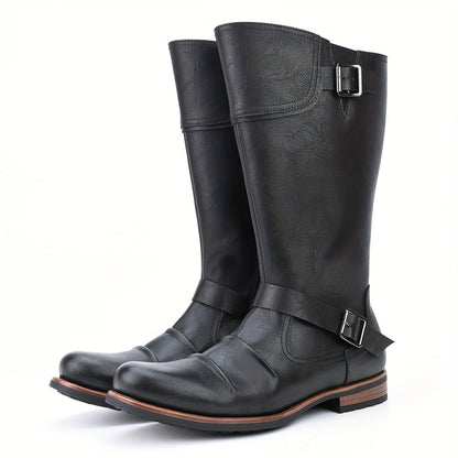 Herren Stiefel mit Schnallen und Riemen - Kniehoch - Schwarz/Braun