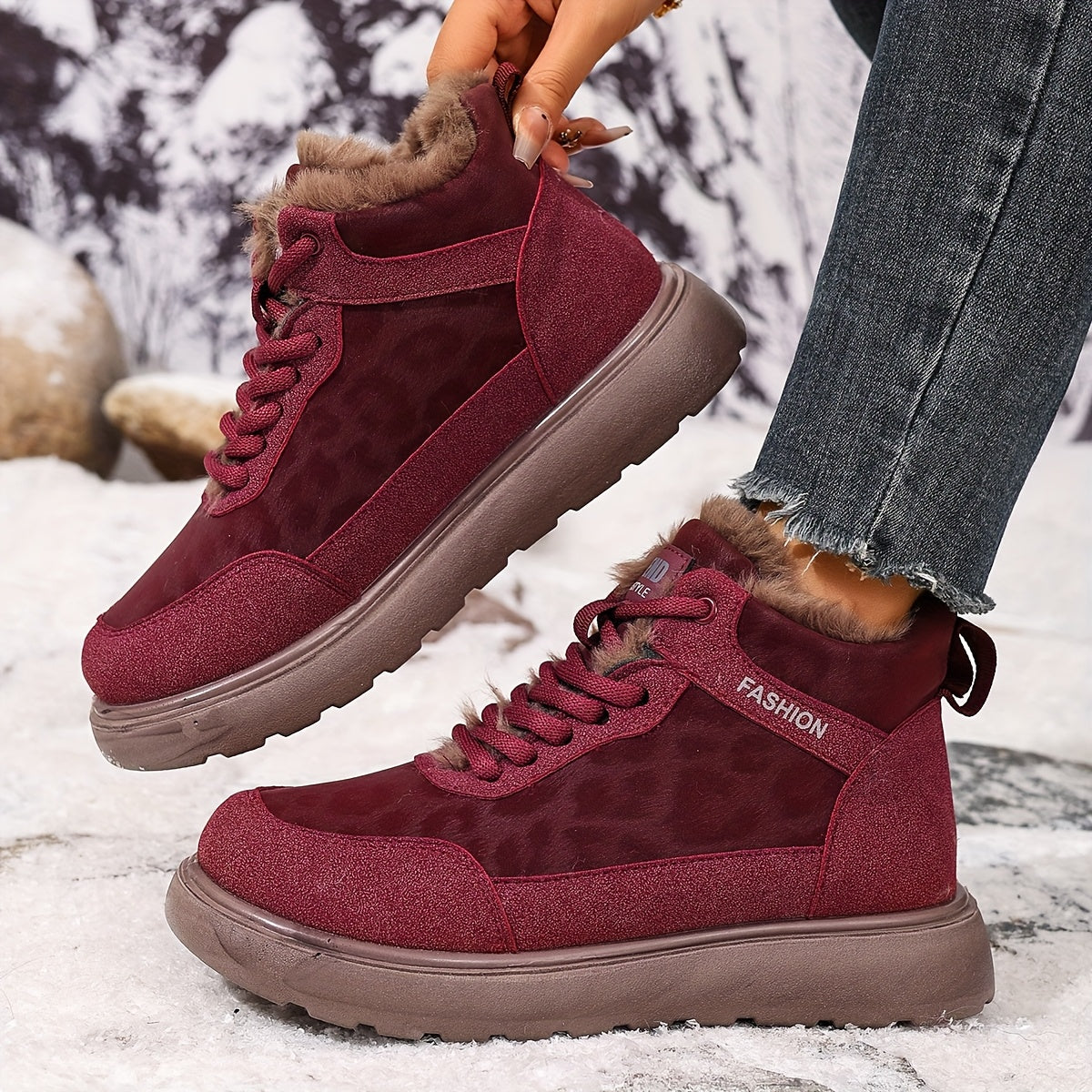 Damen Winterstiefeletten mit warmem Futter und Schnürung, Plateau Sohle