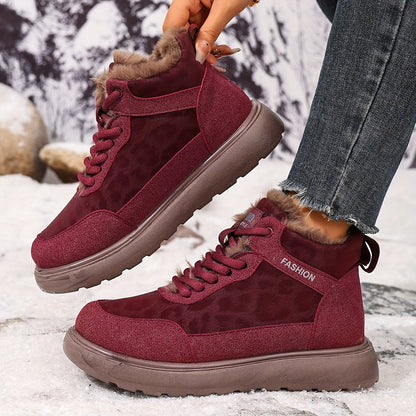 Damen Winterstiefeletten mit warmem Futter und Schnürung, Plateau Sohle