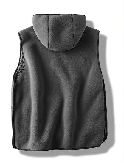 Unisex Kapuzenweste mit Kängurutasche und seitlichen Knöpfen, gefütterte Kapuze