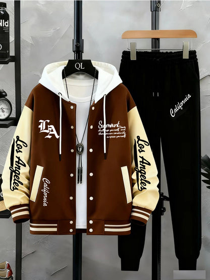 Baseballjacke und Trainingshose Set für Herren - Sportanzug mit "Los Angeles" Schriftzug