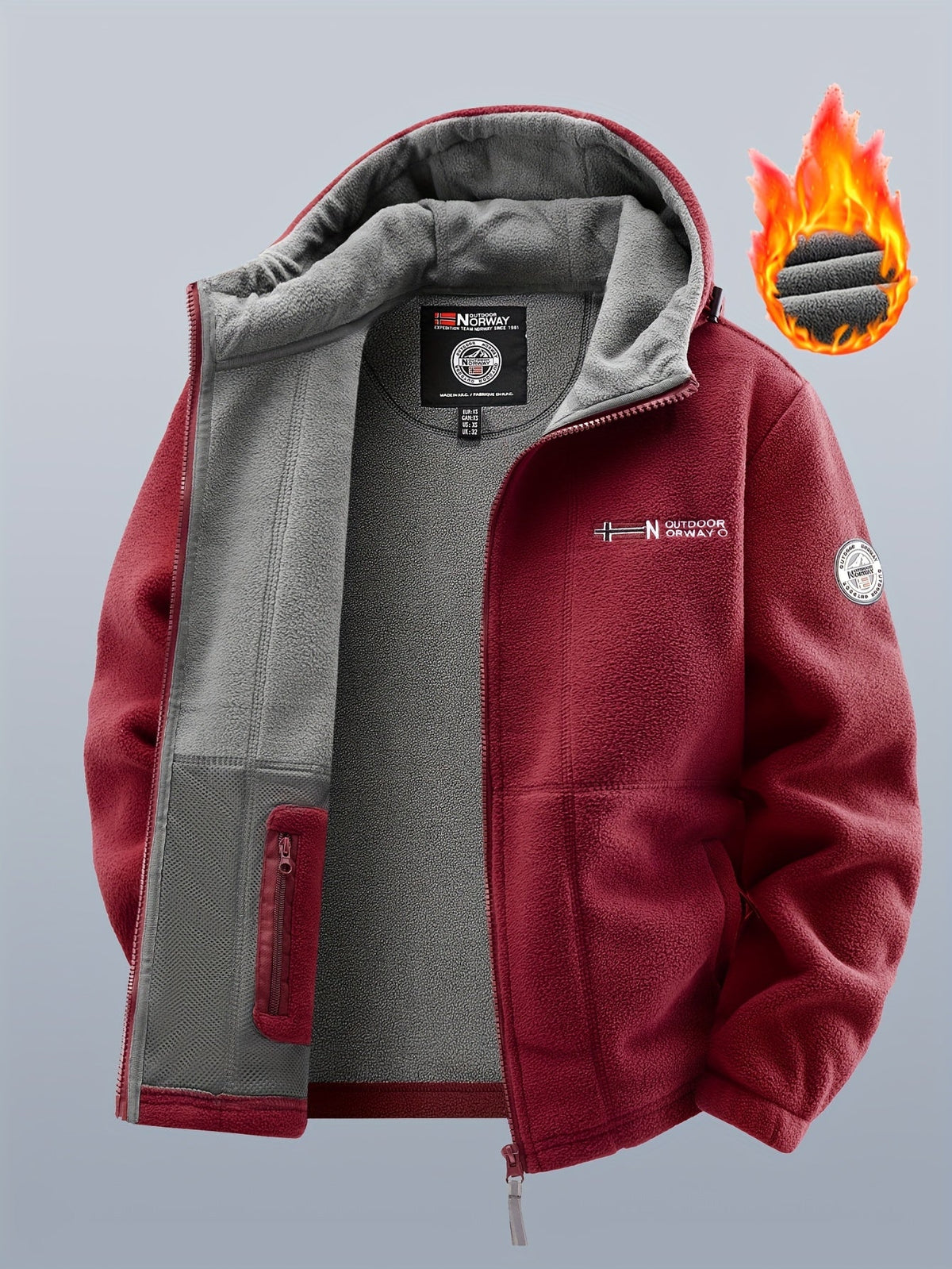 Unisex Kapuzen-Fleecejacke mit Reißverschluss, warmes Futter