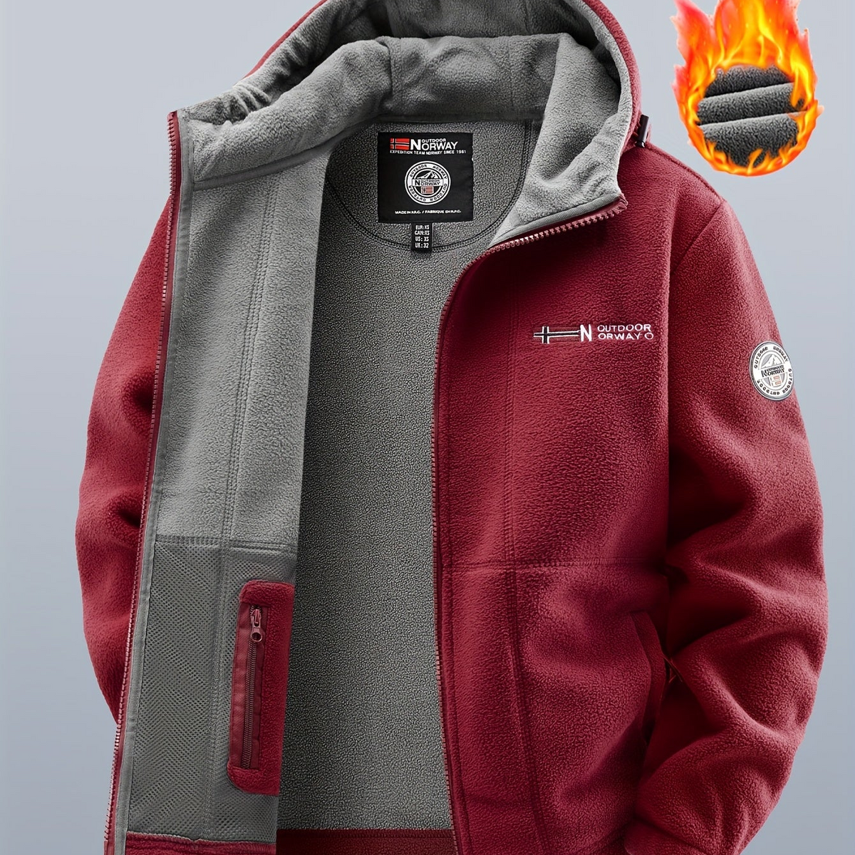 Unisex Kapuzen-Fleecejacke mit Reißverschluss, warmes Futter