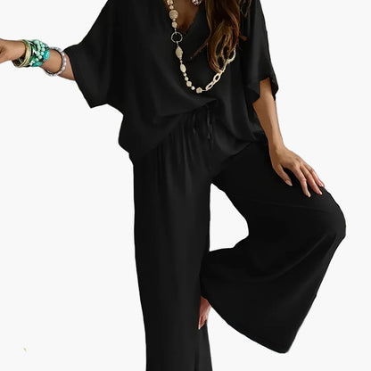Damen Eleganter Jumpsuit mit weitem Bein und V-Ausschnitt – Perfekt für Freizeit und Partys
