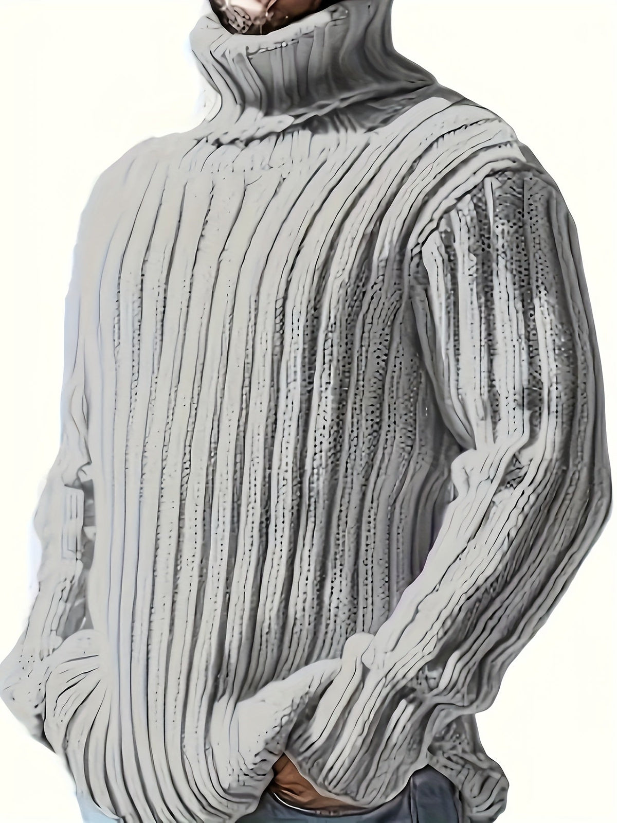 Herren Rollkragenpullover, grob gestrickt, Rippmuster, Schwarz