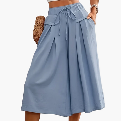 Damen Elegante Culotte Caprihose mit weitem Bein für Sommer und Freizeit