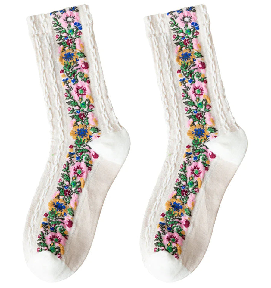 Damen Socken mit Blumenmuster Jacquard – Modisch & Bequem für Alltag und Freizeit