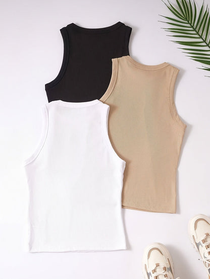 Damen Basic Tanktop 3er-Pack – Sportlich, Freizeit, Ärmellos, Bequem