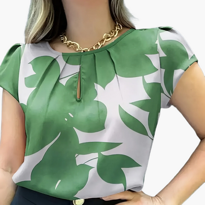 Damen Bluse mit modernem Print, Kurzarm, eleganter Büro- und Freizeitstil
