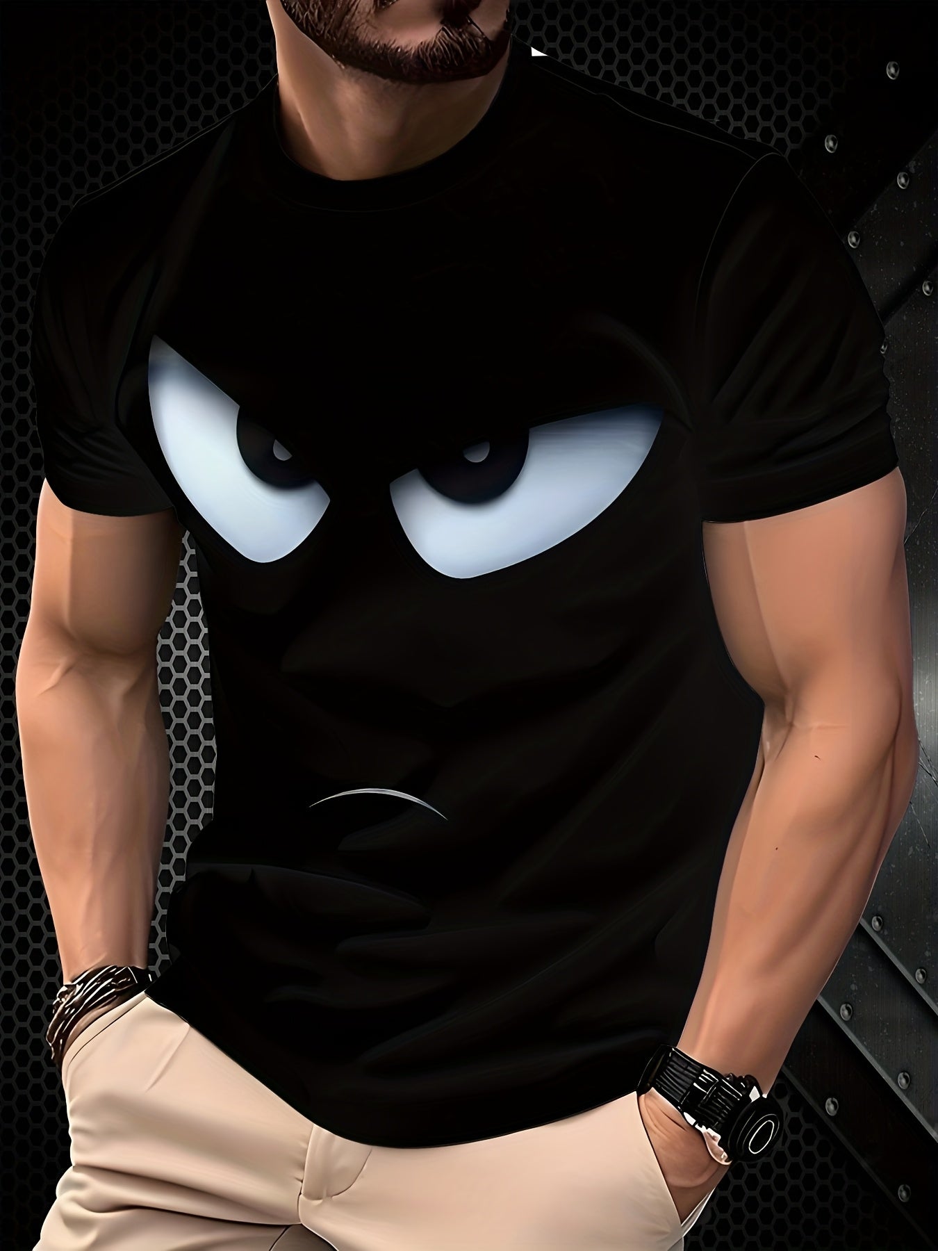 Herren T-Shirt mit lustigem Augen-Print – Casual Style für Alltag und Freizeit
