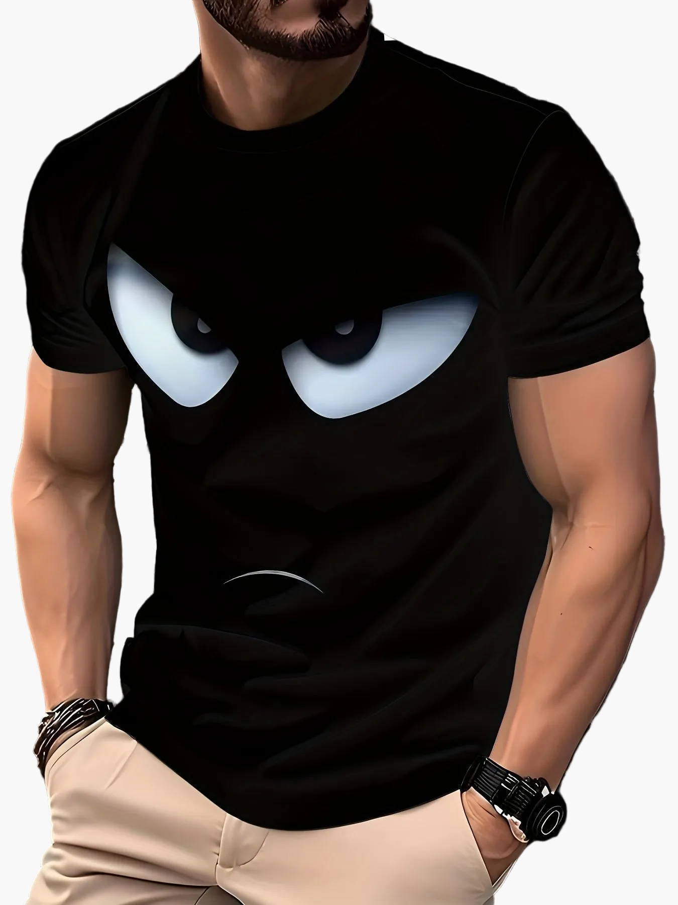 Herren T-Shirt mit lustigem Augen-Print – Casual Style für Alltag und Freizeit