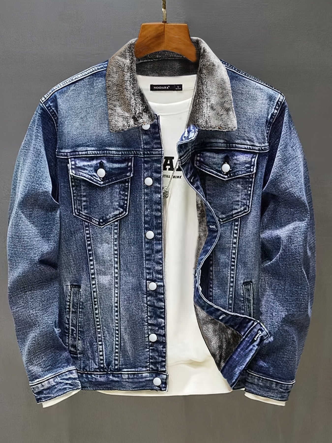 Jeansjacke Herren gefüttert Hellblau Teddyfell Kragen