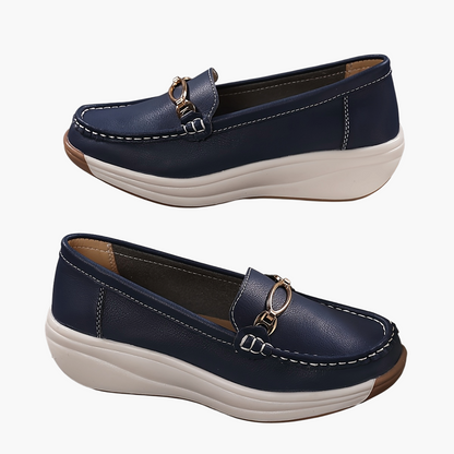 Damen Komfort-Loafer mit Plateau und Goldverzierung – Elegante Slip-Ons für Alltag & Büro
