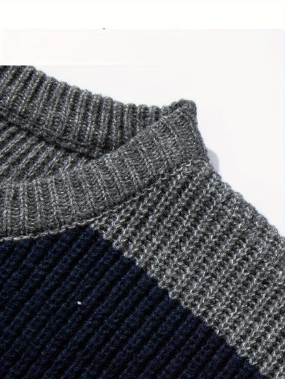 Herren Grobstrick Pullover mit Streifenmuster – Lockerer Casual Style für Herbst und Winter