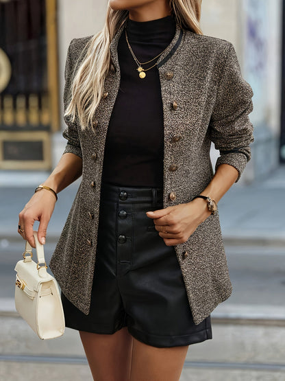 Damen Tweed Blazer Jacke mit Knopfleiste und Militär-Details