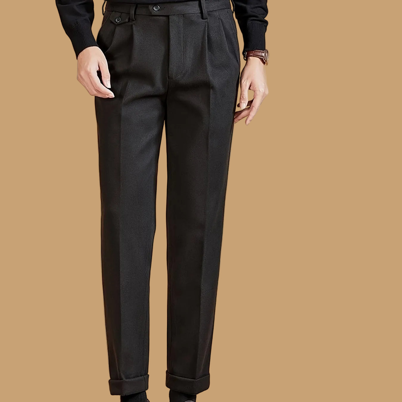 Herren Freizeithose mit Bundfalten – gefütterte Stoffhose